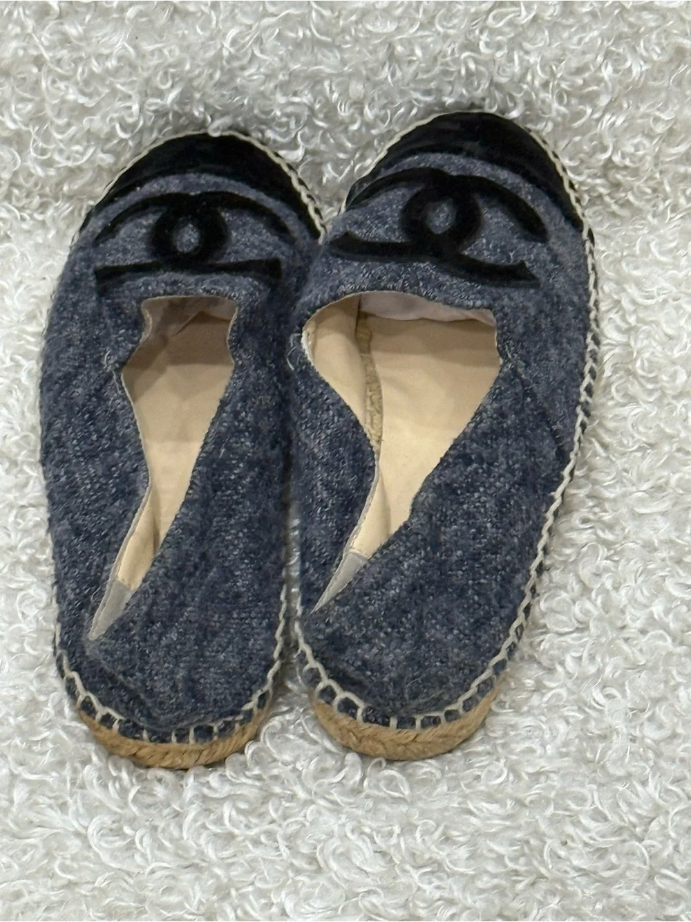 Chanel Grey and Black Tweed Espadrilles Size 38